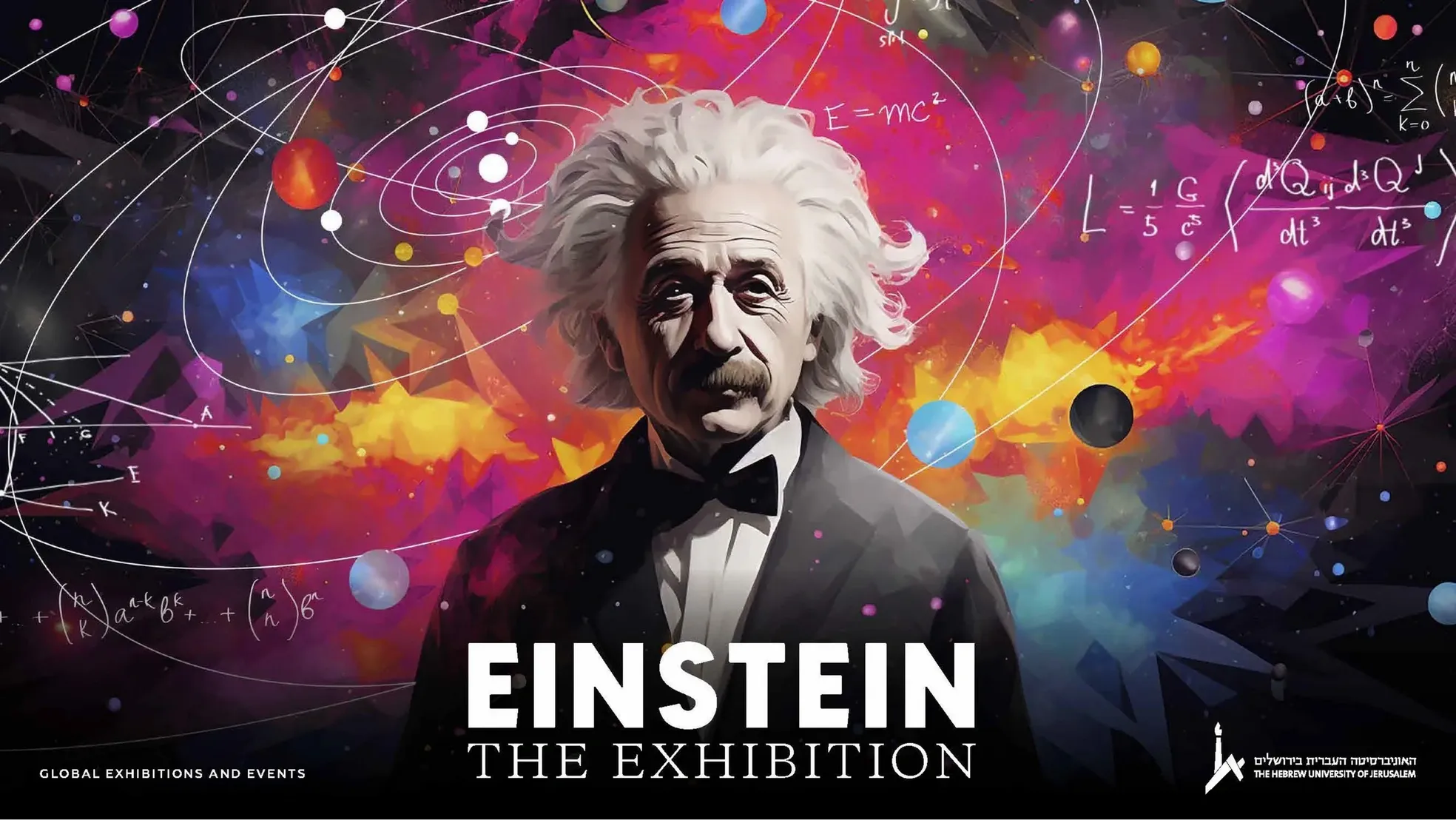 A painting of albert einstein with the words " einstein-the exhibition ".