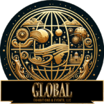 Global exhibition and event logo in black and gold with transparent background